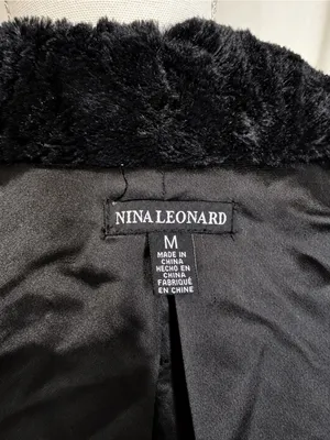 Nina Leonard Black Faux Fur Chevron Bolero Jacket Size M Satin Lined Luxury Glam thumbnail 7