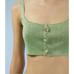 NWT Cider Hidden Gem Sparkle Zig Zag Jade & Gold Classy Crop Tank Top M thumbnail 2