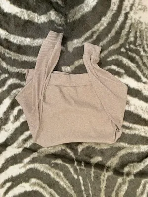 Alo Muse Hoodie Yoga Ribbed Sweatshirt Cropped Gravel Tan L thumbnail 5