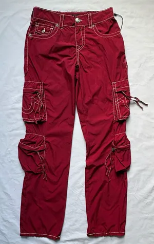True Religion Ricki Big T Burgundy With Contrasting White Y2K women pants cargo thumbnail 1