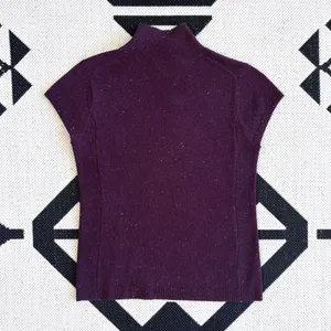 Worth Flecked Cap Sleeve Mockneck Wool Cashmere Sweater Dark Purple Small thumbnail 4