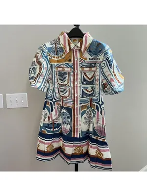 NWOT Farm Rio Linen Cerrado Stamps Short Sleeve Mini Dress Size XL Pocket thumbnail 3