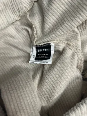 SHEIN Ribbed Knit Wide-Leg Pants - Beige thumbnail 5