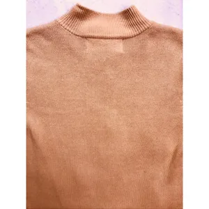 Terry Lewis Sweater Womens Medium Tan Leather Trim Ramie‎ Cotton Mock Neck thumbnail 11