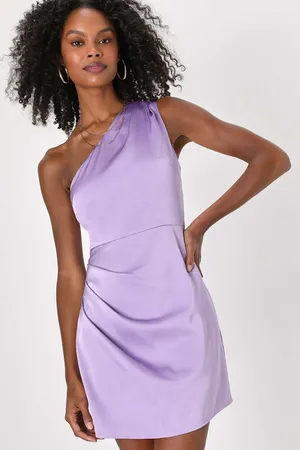 NWT Lulus Love Me Tonight Lavender Satin One-Shoulder Mini Dress Party Soft Sz M thumbnail 1