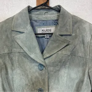 Wilsons Leather Light Green Long Sleeve 100% Genuine Leather Button Jacket Sz M‎ thumbnail 3