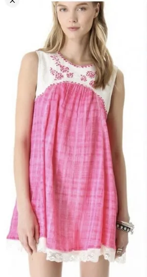 Free People Strawberry Fields Mini Dress XS Boho Hippie (f7 thumbnail 1