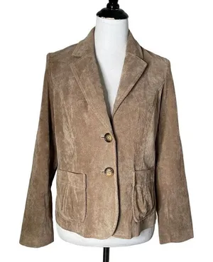 Kim Rogers Dark Academia Faux Suede Corduroy Blazer Jacket Two Button Pleated Pocket 10P thumbnail 1