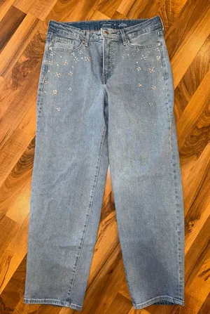 Old navy high rise og loose fit straight leg‎ rhinestone denim size 12 thumbnail 1