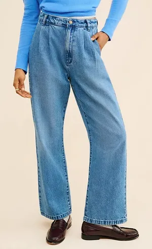 Free People Rolla’s Chloe Pleated Straight Leg Jeans in Medium Wash Size 25 thumbnail 1