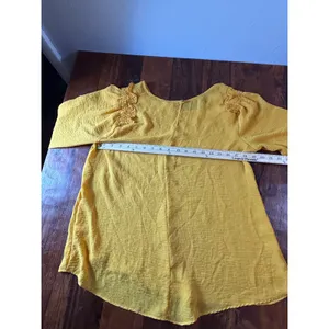 Cato Yellow Smocked Shoulder‎ 3/4 Balloon Sleeve Textured Blouse Large Mustard thumbnail 5
