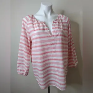 Gap Pink & White Striped Peasant Blouse Women’s Size M 3/4‎ Sleeve thumbnail 3