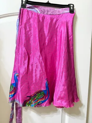 reversible Indian silk wrap skirt in Pink floral “Knee Length” thumbnail 5