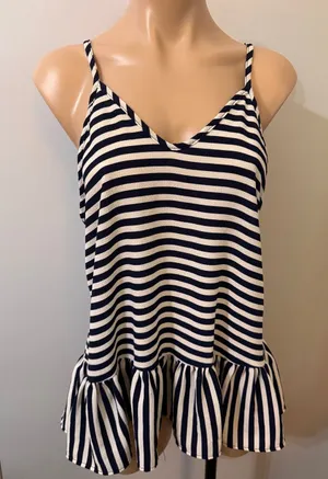 Ginger G Navy White Stripe Strappy Tank Top Large thumbnail 1