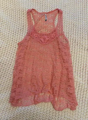Wallflower Pink Lace Tank Top Crochet Neckline Size L thumbnail 1