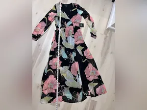 Lulus NWT Women Medium Black Pink Floral Lily Print Maxi Dress Summer Wedding thumbnail 13