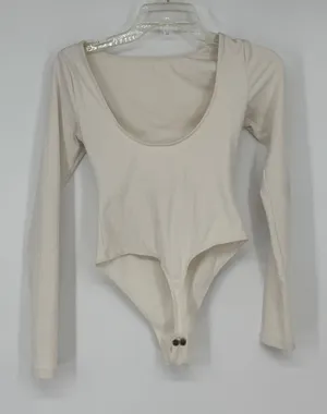 Girlfriend Collective Ribbed Long Sleeve Bodysuit‎ Cream Size S thumbnail 1