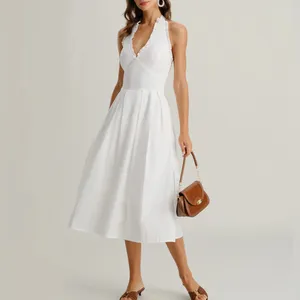 Rihoas White V Neck Halter Sleeveless Midi Dress thumbnail 3