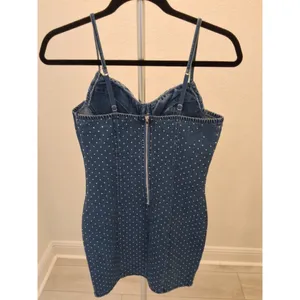 IRIS Polka Dot Sleeveless Zip Size M Adjustable Straps Jewel Cubic Jean Bodycon thumbnail 3