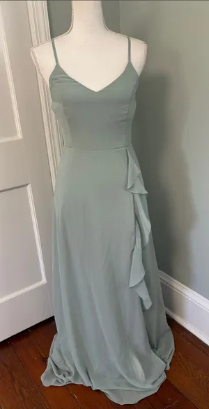 Birdy Grey Elegant Sage Green V-Neck Spaghetti Strap Dress Daisy Matte‎ Small thumbnail 1