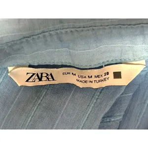 Zara Women's Blue Textured Long Sleeve Collared Button Down Shirt Blouse Top M thumbnail 3