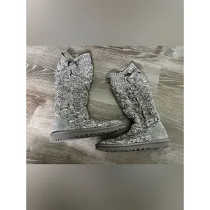 UGG Mahalya Boot Gray Knit Sweater Lace-Up Knee-High Boots Womens Sz 7 thumbnail 2