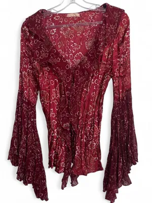 Y2K Red Floral Asymmetrical Bell Sleeve Top Women's Size Large Whimsigoth Witchy thumbnail 5