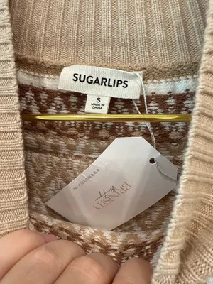 Sugarlips NWT Beige Brown Fair Isle Nordic Mock Neck Sweater Small thumbnail 4