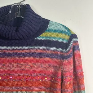 Rocket Candy Vintage Rainbow Striped Beaded Turtleneck Cropped Sweater Large thumbnail 10