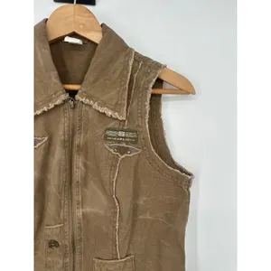 MURMUR Vest Women M Brown Moto Rhinestone Anchor Studded Y2K Utility Gorpcore thumbnail 2