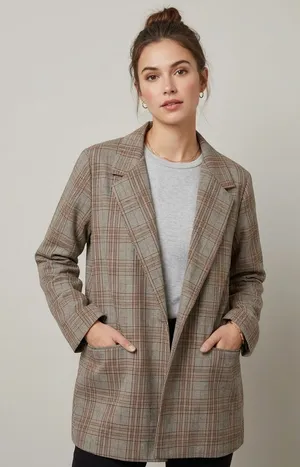 POL Oversized Single Breasted Button Plaid Boyfriend Blazer Relaxed Size M thumbnail 1