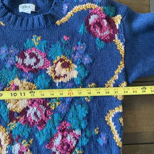 All Points Floral Knit Sweater Womens Size M Blue Vintage 90s Cotton Butter Mom thumbnail 9