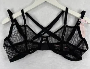 Victorias Secret Very Sexy Low Cut Demi Bra Black Fishnet Mesh XL 521276-QB4 NEW thumbnail 1