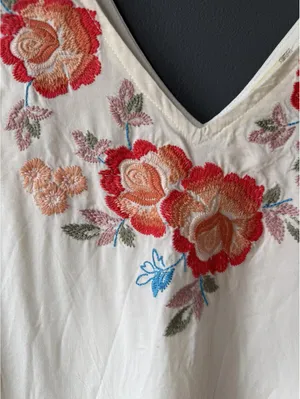 Altar’d State Cream Boho Floral Embroidered Tunic Blouse Dress Top Size L thumbnail 6