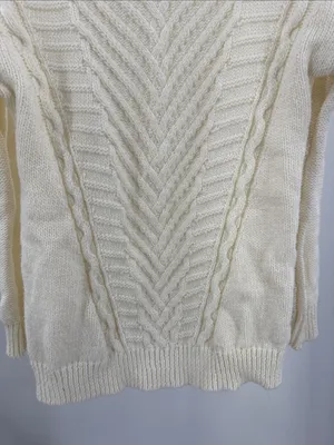 American Eagle Outfitters Cream Crewneck cable Knit Sweater wool blend L winter thumbnail 7