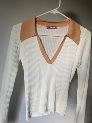 white long sleeve collared top thumbnail 3