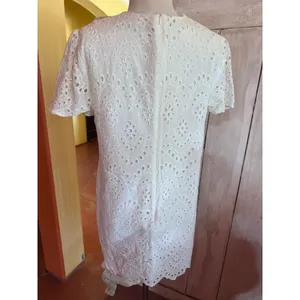 Zara Woman White Eyelet Cotton Mini Shift Dress Short Sleeve Embroidery Large thumbnail 2