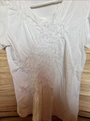 Coldwater Creek White Short-Sleeve Top with Tonal Embroidery Large thumbnail 2