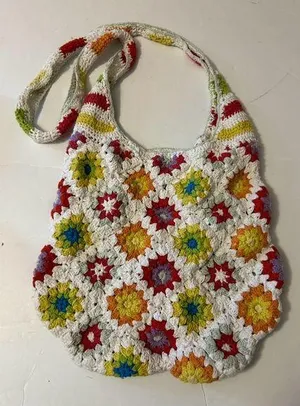Crochet multicolored shoulder bag Red thumbnail 1