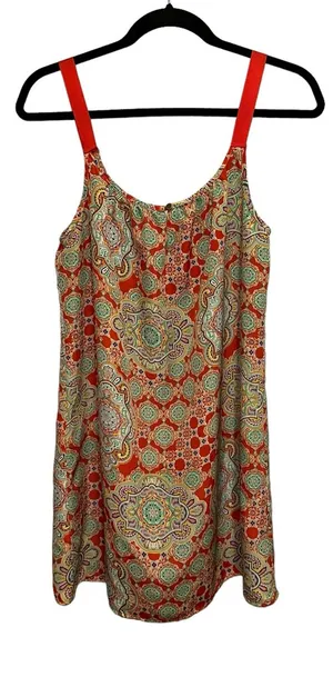 Boho Paisley Slip Dress Keyhole Back Lined‎ Mini Sundress Red Multicolor S/M USA thumbnail 1