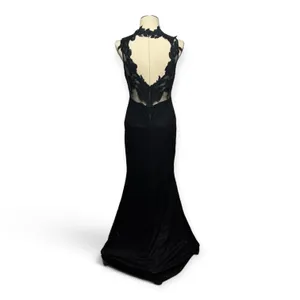Symphony Lace Illusion Mesh Stretch Long Formal Dress Gown Black Large thumbnail 6
