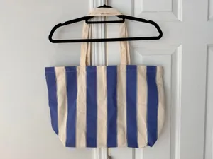 Sézane Blue Stripe Bonjour Amour Tour From Paris Canvas Tote thumbnail 6