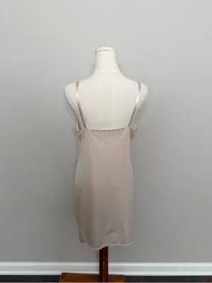 Vintage Slip Nighty Dress Mini Embroidered Flower Trim Nude Beige Blush Pink thumbnail 6