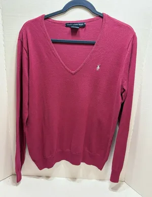 Ralph Lauren Sport Sweater Pink V Neck Pony Logo XL Cotton Blend Lightweight thumbnail 1