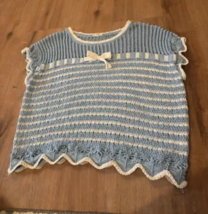 Blue & White Striped Crochet Knit Top thumbnail 1