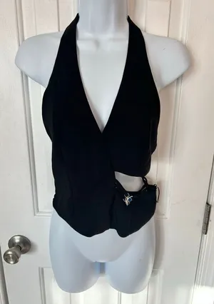 Zara NWT black crop top with cut out side boho prefect for a night out size S thumbnail 1
