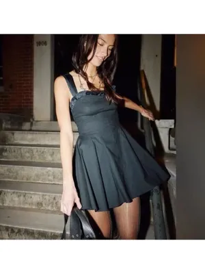Free People Midnight Magic Mini Voluminous Black Dress Fairy Grunge Bohemian L thumbnail 4