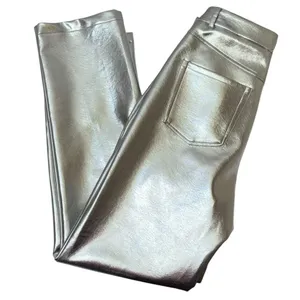 7 For All Mankind Silver Metallic Coated Straight‎ Leg Pants Size Medium NWT thumbnail 16