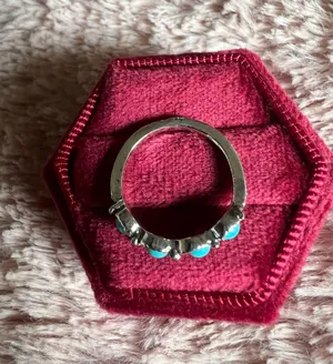 Gorgeous Stainless Steel Silver Faux Turquoise Ring Size 6 thumbnail 3