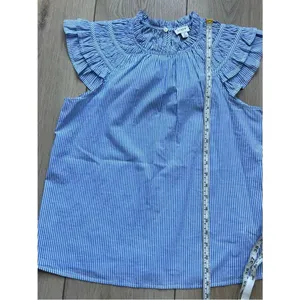 J.CREW Top Blue Striped NEW Flutter Sleeve Blouse 100% Cotton Size Small NWT thumbnail 8